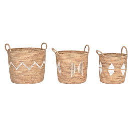 Set de basket DKD Home Decor Blanc Naturel Corde Herbier marin (3 Pièces)