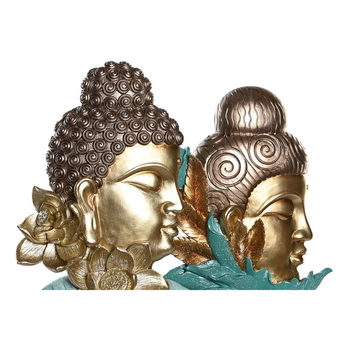 DKD Home Decor Figurine Décorative Buda Oriental Noir Doré Turquoise (Lot de 2)
