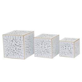 Set de pots de fleurs DKD Home Decor Volets Doré Métal 15 x 15 x 15 cm Blanc Tropical Feuille d'une plante