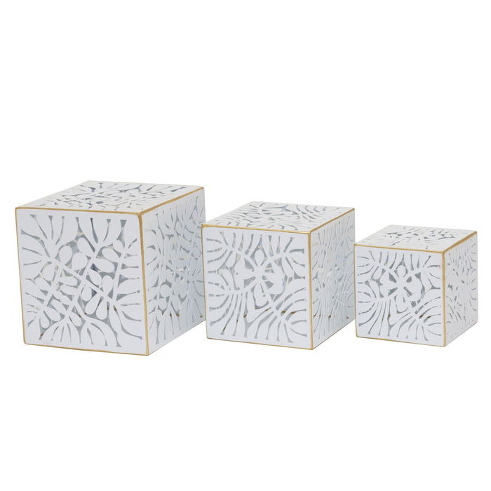 Set de pots de fleurs DKD Home Decor Volets Doré Métal 15 x 15 x 15 cm Blanc Tropical Feuille d'une plante Set de pots de fleurs DKD Home Decor Volets Doré Métal 15 x 15 x 15 cm Blanc Tropical Feuille d'une plante