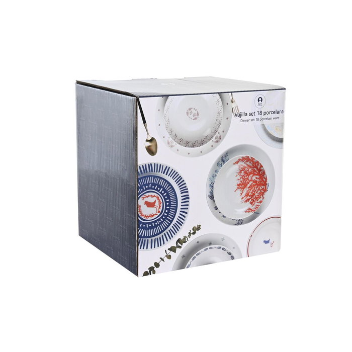 Service de Vaisselle DKD Home Decor Porcelaine Bleu Blanc 27 x 27 x 3 cm 18 Pièces Service de Vaisselle DKD Home Decor Porcelaine Bleu Blanc 27 x 27 x 3 cm 18 Pièces