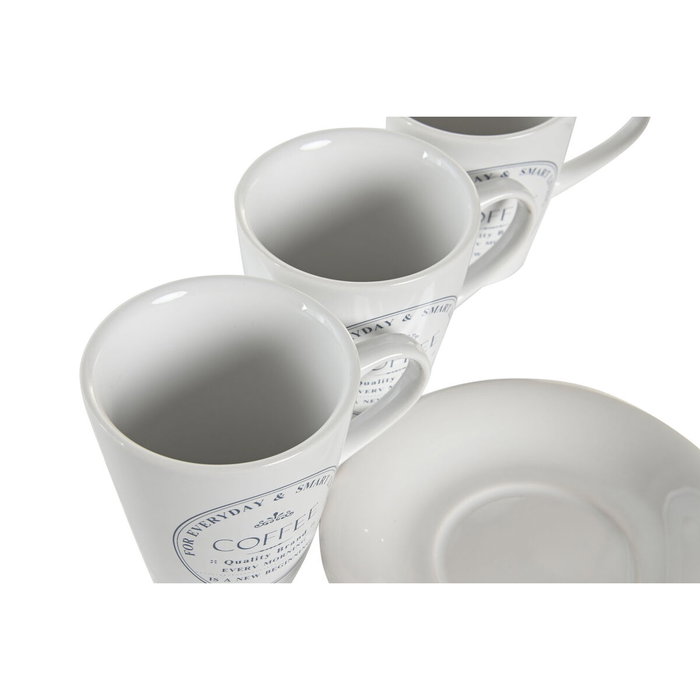 Lot de tasses avec soucoupes DKD Home Decor Blanc Métal Grès 180 ml 12 x 12 x 2 cm Lot de tasses avec soucoupes DKD Home Decor Blanc Métal Grès 180 ml 12 x 12 x 2 cm
