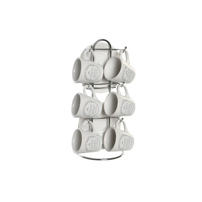 Lot de tasses avec soucoupes DKD Home Decor Blanc Métal Grès 180 ml 12 x 12 x 2 cm Lot de tasses avec soucoupes DKD Home Decor Blanc Métal Grès 180 ml 12 x 12 x 2 cm