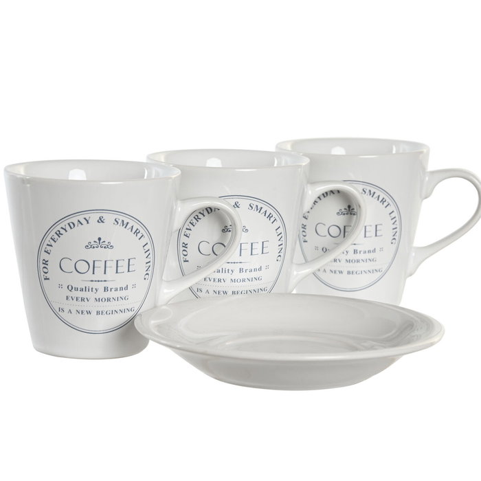 Lot de tasses avec soucoupes DKD Home Decor Blanc Métal Grès 180 ml 12 x 12 x 2 cm Lot de tasses avec soucoupes DKD Home Decor Blanc Métal Grès 180 ml 12 x 12 x 2 cm