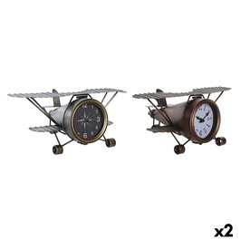 Horloge de table DKD Home Decor Doré Argenté Avion (2 Unités)
