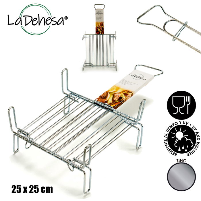 La Dehesa Grille Double Zinc 26,3x16,5x52 cm Acier Zingué Argenté 4 Pieds + Poignée (Set de 5)