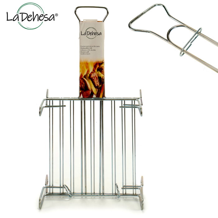 La Dehesa Grille Double Zinc 26,3x16,5x52 cm Acier Zingué Argenté 4 Pieds + Poignée (Set de 5)