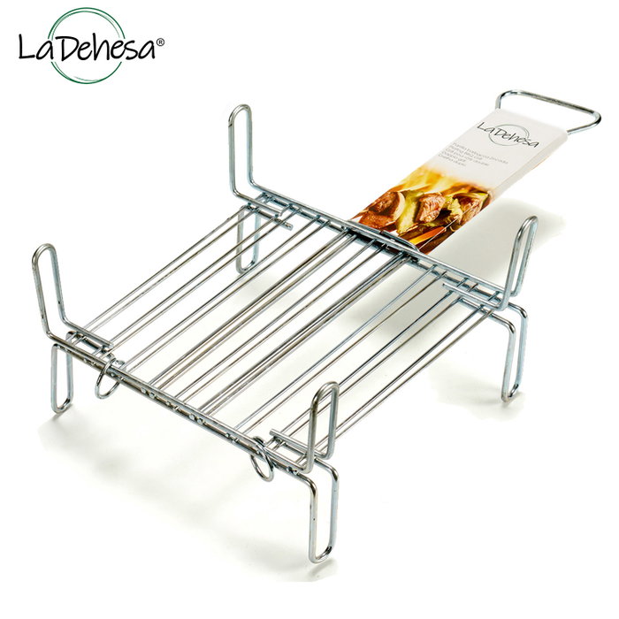 La Dehesa Grille Double Zinc 26,3x16,5x52 cm Acier Zingué Argenté 4 Pieds + Poignée (Set de 5)