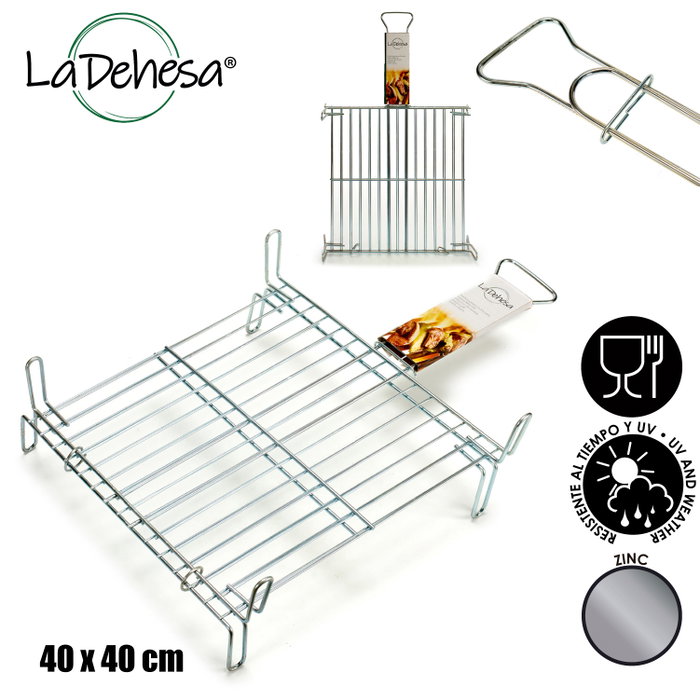 La Dehesa Grille Double Zinc 40 x 40 cm, Acier Zincé, Argenté, 4 Pattes avec Poignée (Set de 5)