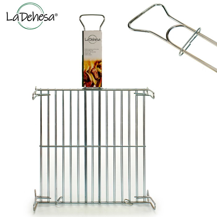 La Dehesa Grille Double Zinc 40 x 40 cm, Acier Zincé, Argenté, 4 Pattes avec Poignée (Set de 5)