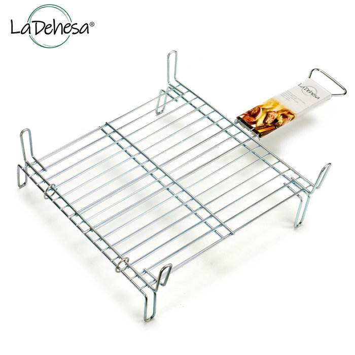 La Dehesa Grille Double Zinc 40 x 40 cm, Acier Zincé, Argenté, 4 Pattes avec Poignée (Set de 5)