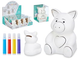 PINCELLO Hucha Cerdito en Céramique Blanche avec 4 Marqueurs