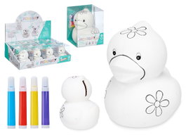 PINCELLO Hucha Patito en Céramique Blanche avec 4 Marqueurs