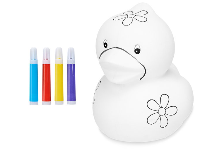 PINCELLO Hucha Patito en Céramique Blanche avec 4 Marqueurs