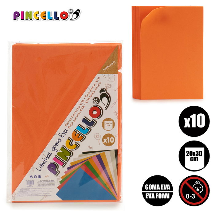 Pincello Lot de 10 Feuilles Mousse Eva Orange 20 x 30 cm (Set de 24) Pincello Lot de 10 Feuilles Mousse Eva Orange 20 x 30 cm (Set de 24)