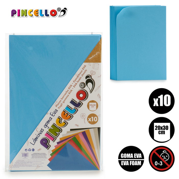 Pincello Lot de 10 Feuilles Mousse EVA Bleu 20x30 cm (Set de 24) Pincello Lot de 10 Feuilles Mousse EVA Bleu 20x30 cm (Set de 24)