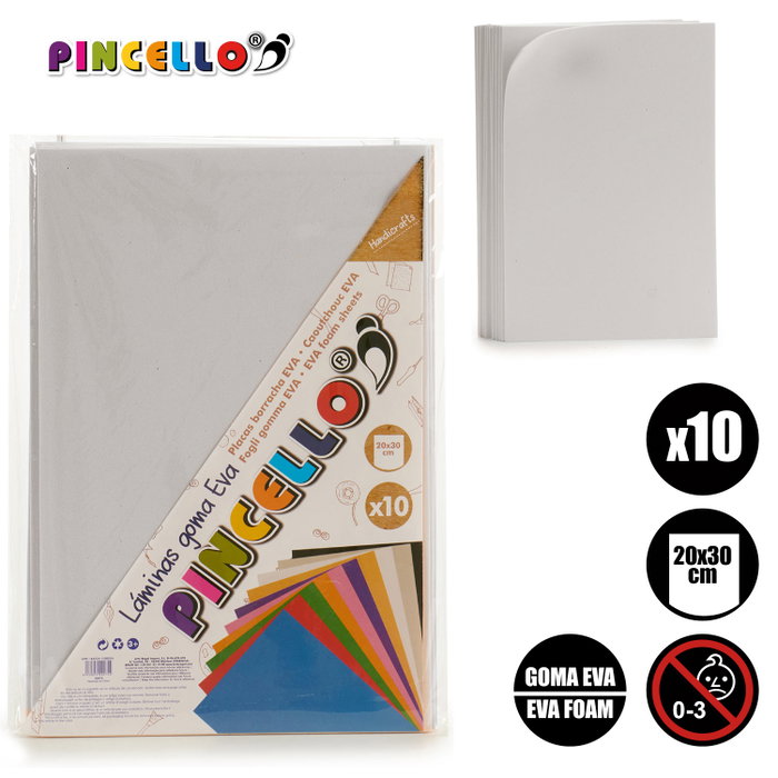 Pincello Lot de 10 feuilles de mousse EVA blanc 20x30 cm (Set de 24)