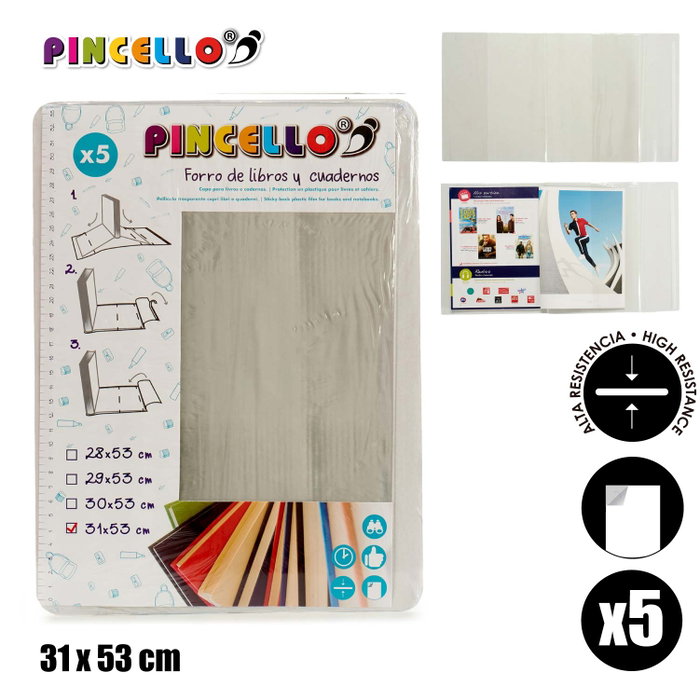 Pincello Lot de 5 films autocollants pour couvrir livres 31x53 cm (Set de 36) Pincello Lot de 5 films autocollants pour couvrir livres 31x53 cm (Set de 36)