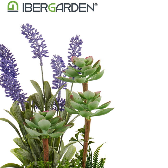 Ibergarden Plante Artificielle Lavande en Pot Ciment Gris Vert Violet 23x31x16 cm (Set de 8)