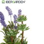Ibergarden Plante Artificielle Lavande en Pot Ciment Gris Vert Violet 23x31x16 cm (Set de 8)