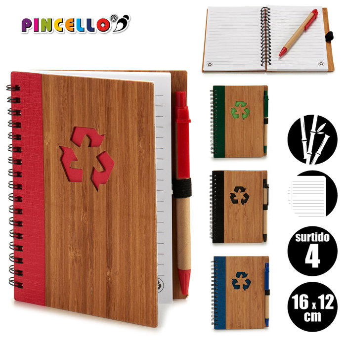 Pincello Carnet Bambou Recyclé avec Stylo 12x16 cm Assortis (Set de 24) Pincello Carnet Bambou Recyclé avec Stylo 12x16 cm Assortis (Set de 24)