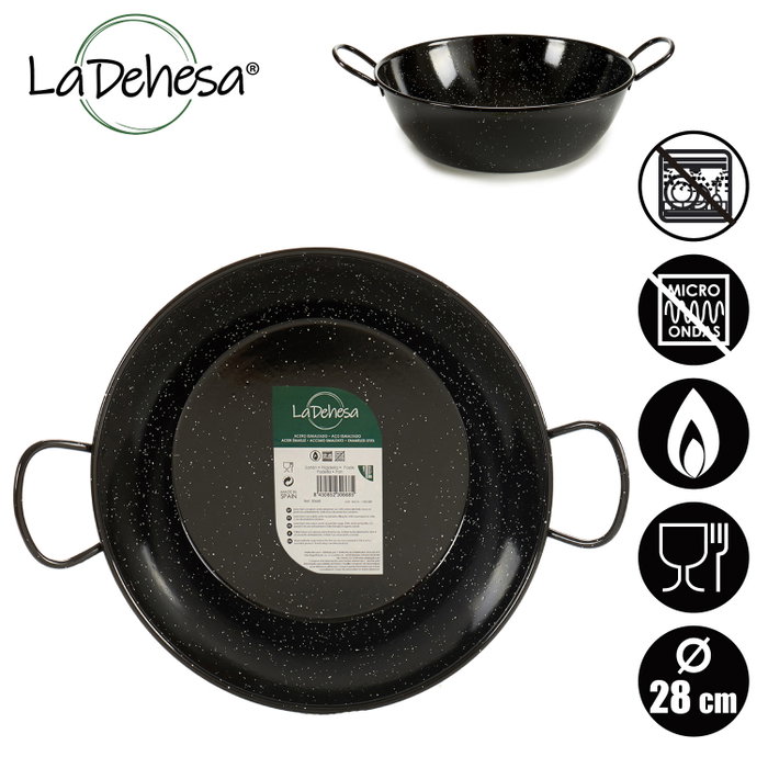 La Dehesa Poêle Creuse Émaillée avec Poignées 28 cm Acier Émaillé Noir (Set de 6)