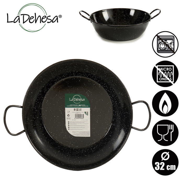 La Dehesa Poêle Creuse Émaillée avec Ansas 32 cm Acier Émaillé Noir (Set de 6)
