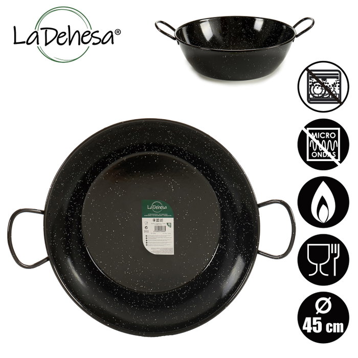 La Dehesa Poêle Creuse Émaillée Avec Poignées 45 cm Acier Noir (Set de 3)