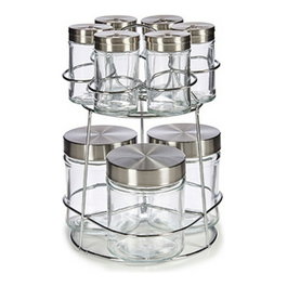 VIVALTO Set de 9 Bocaux en Cristal avec Support Métallique Rond