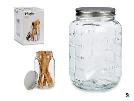Vivalto Bocal Multiusos en Verre avec Couvercle en Acier 5L 17x27,5x17 cm (Set de 6)
