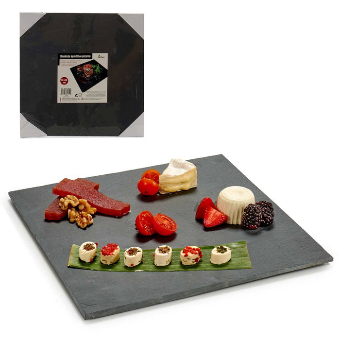 Kinvara Plateau Apéritif Carré 30x30 cm en Ardoise Noire (Set de 12)