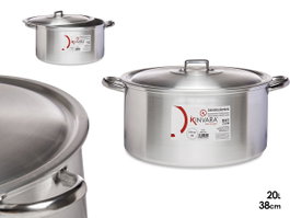 Kinvara Casserole en Alu 38 cm (20 L) avec Couvercle – Argenté – Compatible Gaz, Four, Lave-vaisselle (Set de 3)