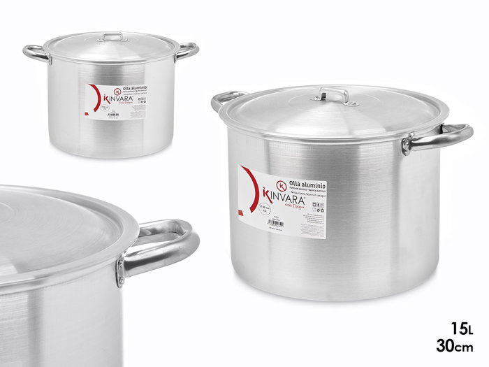 Kinvara Olla en Aluminium 30 cm 15 L avec Couvercle, Argenté, Compatible Gaz et Four (Set de 4) Kinvara Olla en Aluminium 30 cm 15 L avec Couvercle, Argenté, Compatible Gaz et Four (Set de 4)