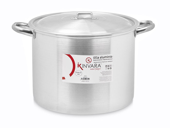 Kinvara Olla en Aluminium 30 cm 15 L avec Couvercle, Argenté, Compatible Gaz et Four (Set de 4) Kinvara Olla en Aluminium 30 cm 15 L avec Couvercle, Argenté, Compatible Gaz et Four (Set de 4)