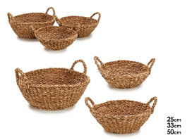 GIFTDECOR Set de 3 paniers ronds en algue de mer - Marron