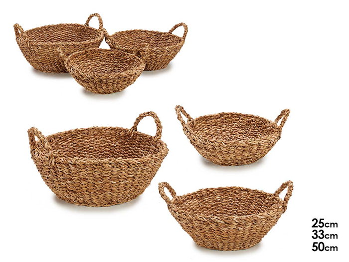 Giftdecor Lot de 3 Paniers Ronds avec Anse en Algue Marine Marron 36x22x25 cm (Set de 4) Giftdecor Lot de 3 Paniers Ronds avec Anse en Algue Marine Marron 36x22x25 cm (Set de 4)
