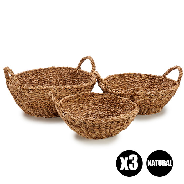 Giftdecor Lot de 3 Paniers Ronds avec Anse en Algue Marine Marron 36x22x25 cm (Set de 4) Giftdecor Lot de 3 Paniers Ronds avec Anse en Algue Marine Marron 36x22x25 cm (Set de 4)
