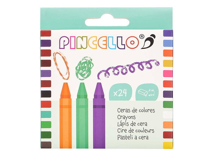 Pincello Lot de 24 crayons de cire synthétique, couleurs assorties, 10x11x1.5 cm (Set de 72)
