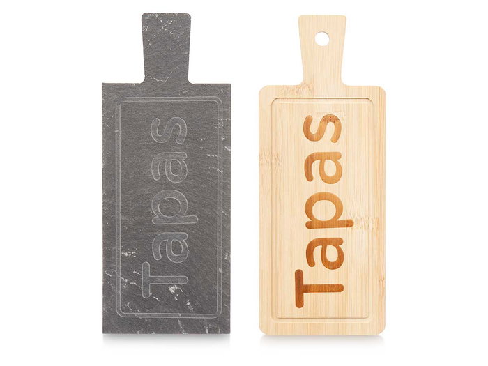 KINVARA Planche rectangulaire en bambou et ardoise pour tapas