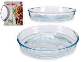 Pasabahce Plat de cuisson rond en verre borosilicate transparent 32 cm, 2950 ml, compatible micro-ondes et lave-vaisselle (Set de 6)