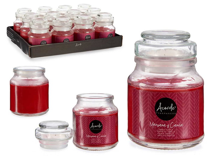Acorde Bougie verre couvercle pomme cannelle 28H 7x10x7 cm rouge (Set de 12) Acorde Bougie verre couvercle pomme cannelle 28H 7x10x7 cm rouge (Set de 12)