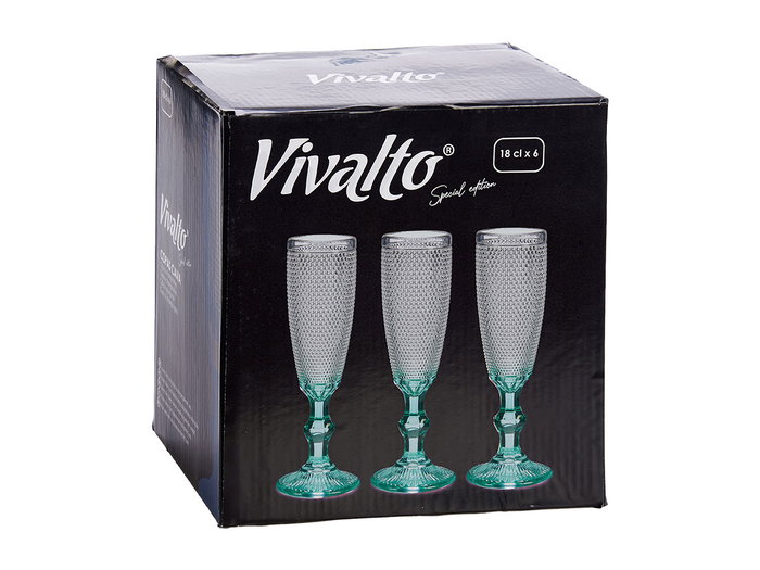 Vivalto Copa Puntos Cava Pie Turquoise en Verre 185 ml 7x20x7 cm (Set de 36)