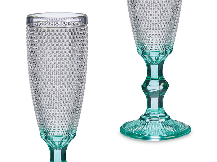 Vivalto Copa Puntos Cava Pie Turquoise en Verre 185 ml 7x20x7 cm (Set de 36)