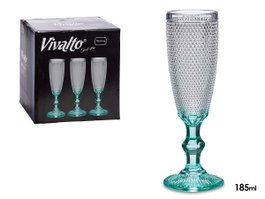 Vivalto Copa Puntos Cava Pie Turquoise en Verre 185 ml 7x20x7 cm (Set de 36)