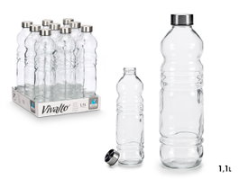 Vivalto Bouteille en verre 1100 ml avec bouchon métal, transparente, 8x31x8 cm (Set de 18)