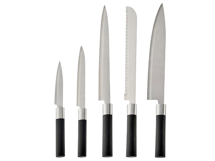 Kinvara Tacoma Bloc couteaux 5 pièces avec manche noir 11x36x11 cm Gris Acier inoxydable (Set de 6)