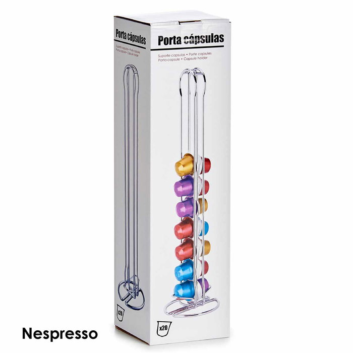 Kinvara Porte-capsules Double Inox 20 Capsules Café Petit Compatible Nespresso 10x37x9 cm (Set de 12)