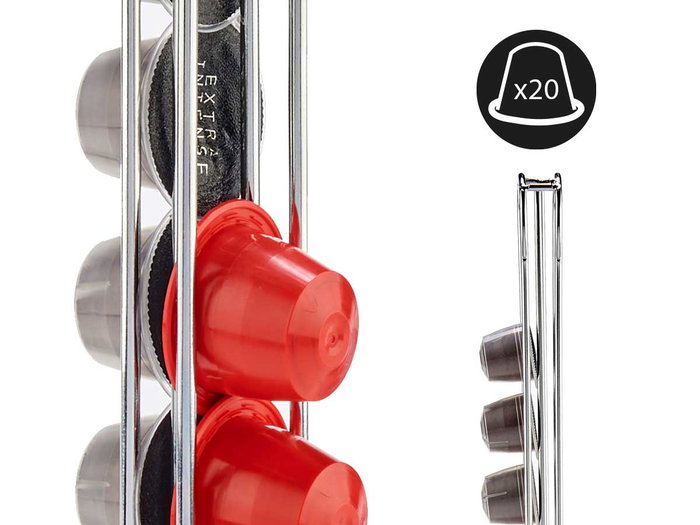 Kinvara Porte-capsules Double Inox 20 Capsules Café Petit Compatible Nespresso 10x37x9 cm (Set de 12)