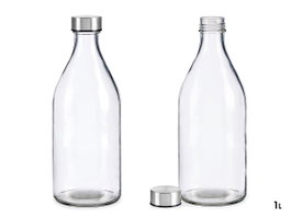 Vivalto Bouteille en verre transparente bouchon acier 1L 9x25x9 cm (Set de 12)