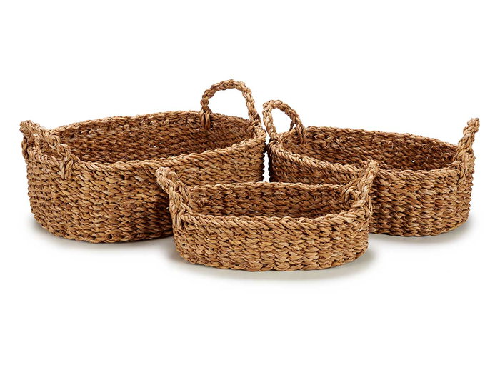 GIFTDECOR Set de 3 paniers avec anses ovales Marron